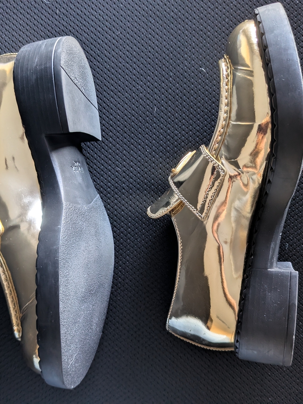 Prada Women’s Metallic Gold Leather Loafers - Picture 6 of 16